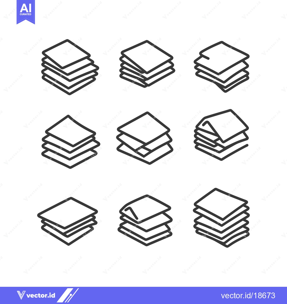 Premium Vector of A Set of Nine Line Drawings of Stacked Papers