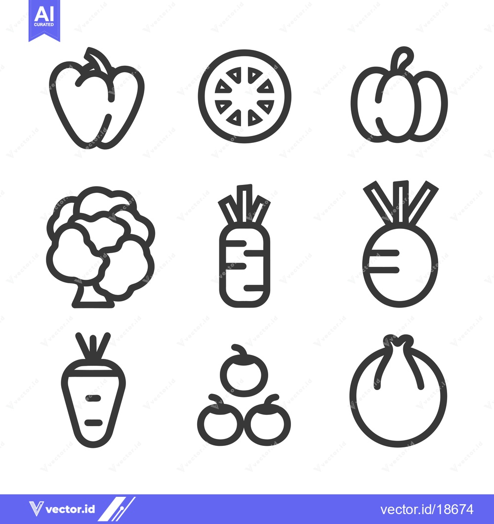 Premium Vector of A Set of Nine Line Drawings of Various Vegetables