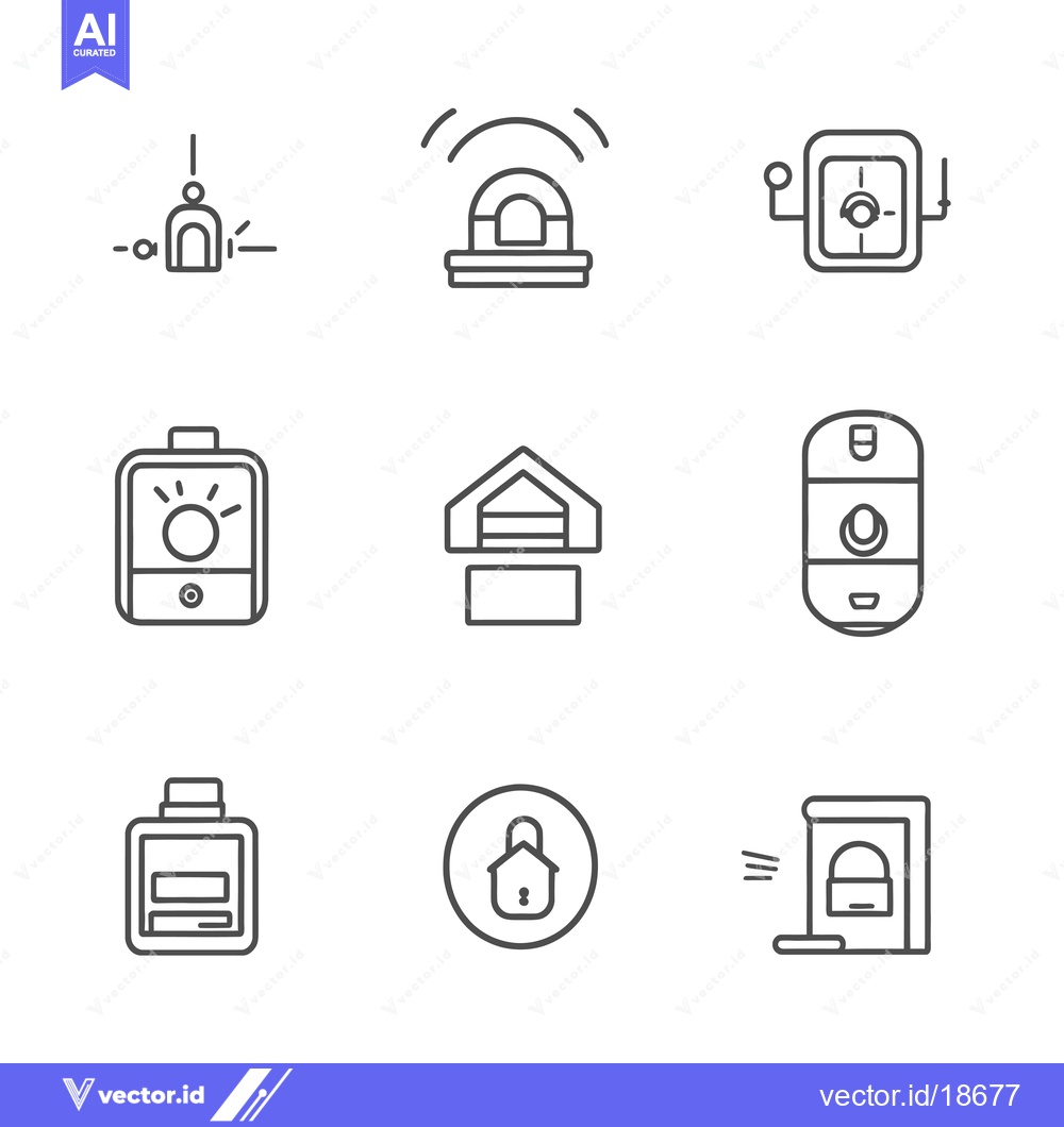 Premium Vector of A Set of Nine Line Icons Representing Home Security Features