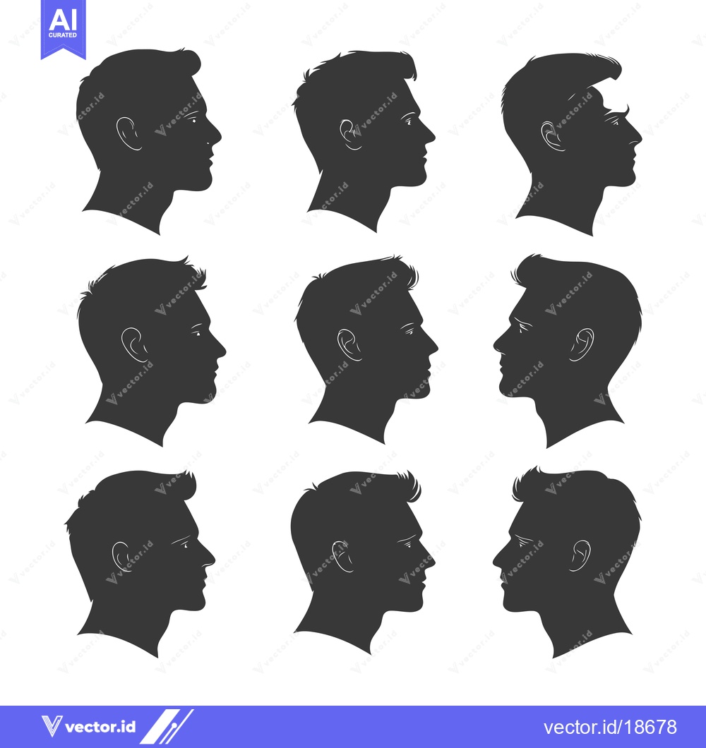 Premium Vector of A Set of Nine Male Silhouettes in Profile