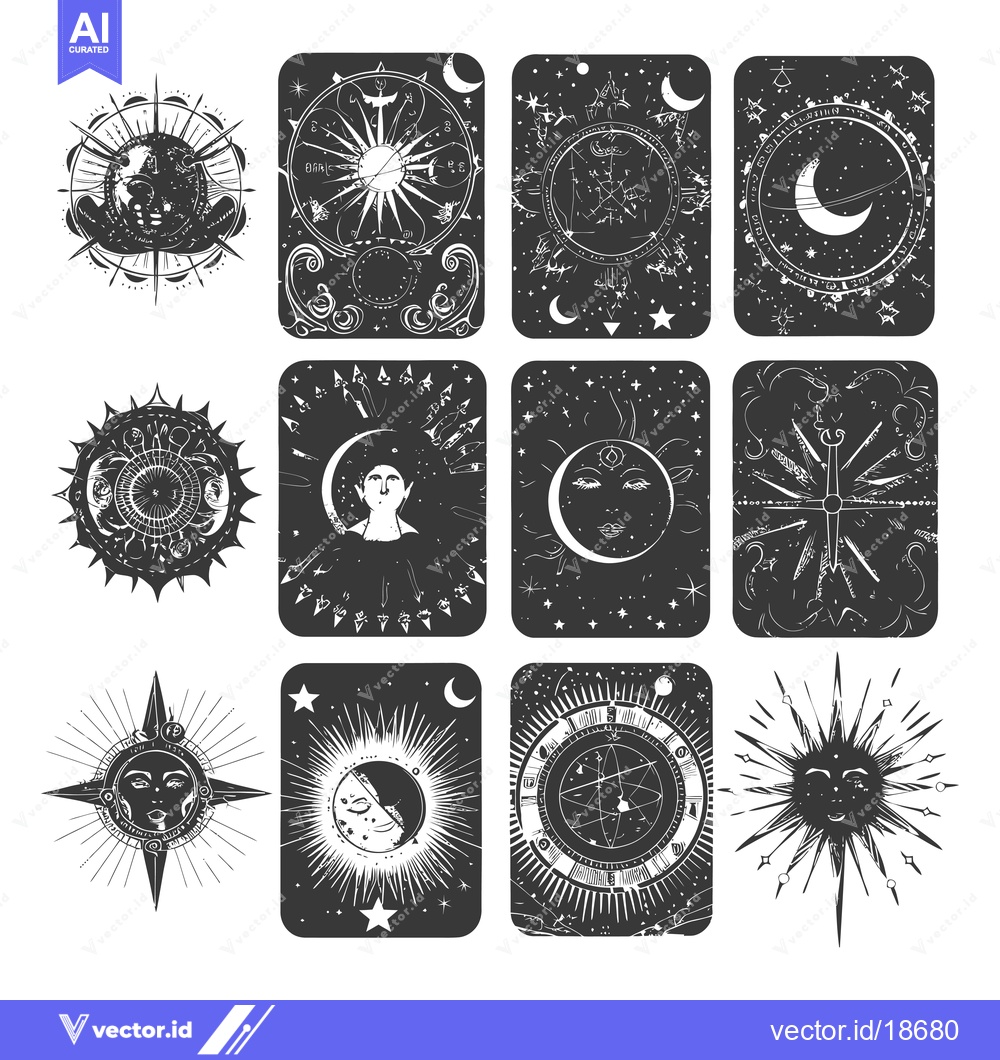 Premium Vector of A Set of Nine Monochromatic Illustrations of Celestial Bodies with Fac