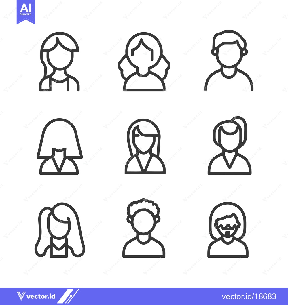 Premium Vector dari A Set of Nine Outline Icons of People with Different Hairstyles