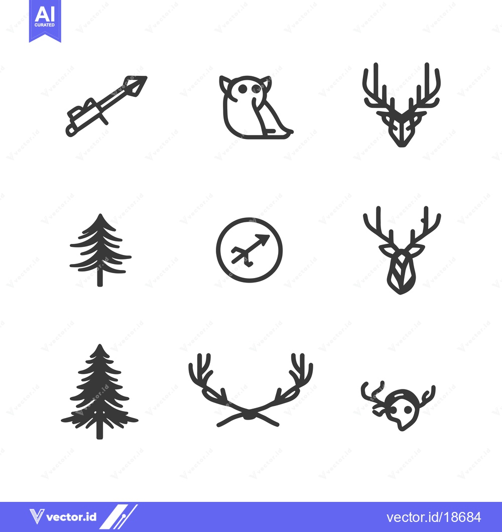 Premium Vector dari A set of nine outline icons related to the forest and hunting
