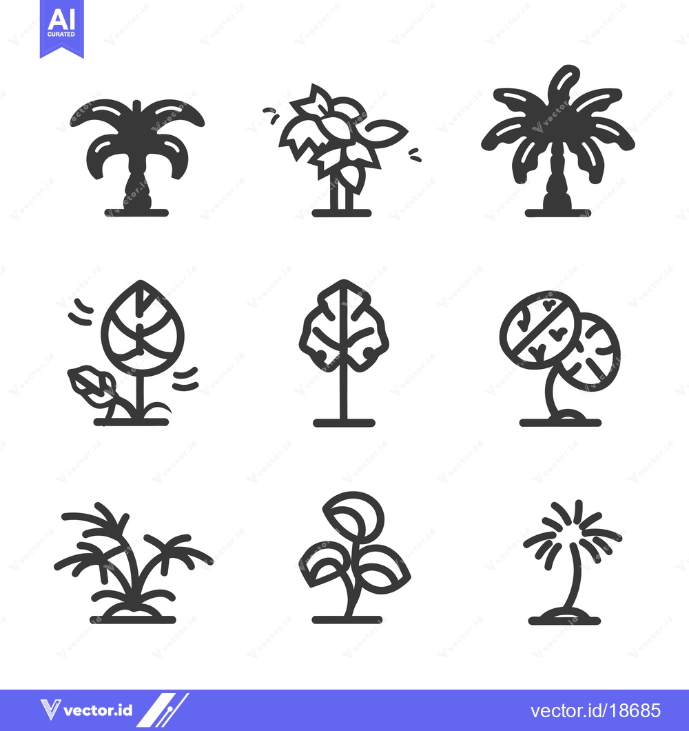 Premium Vector of A Set of Nine Outline Illustrations of Various Tree and Plant Species
