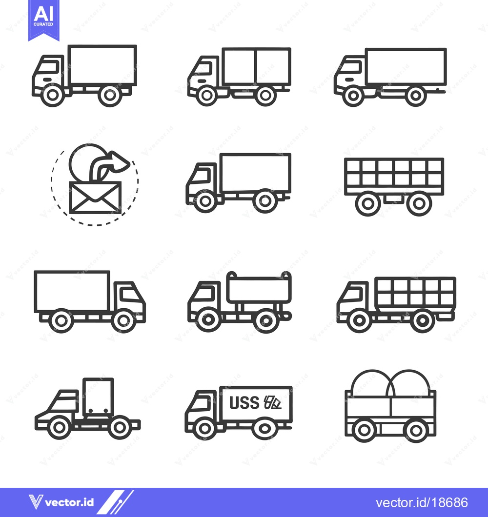Premium Vector dari A Set of Nine Outline Truck Icons for Delivery and Transportation
