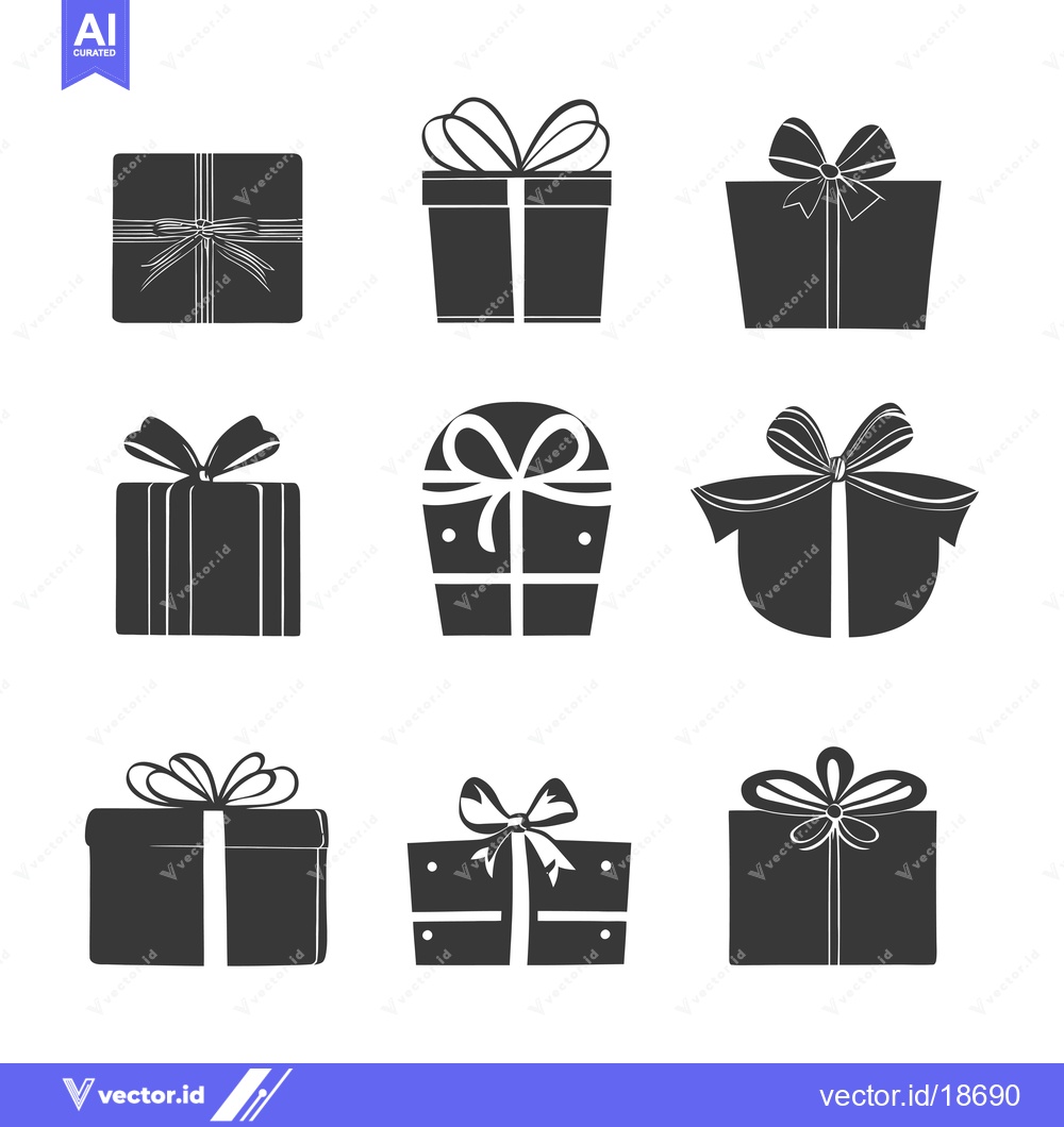 Premium Vector dari A Set of Nine Silhouettes of Gift Boxes with Bows