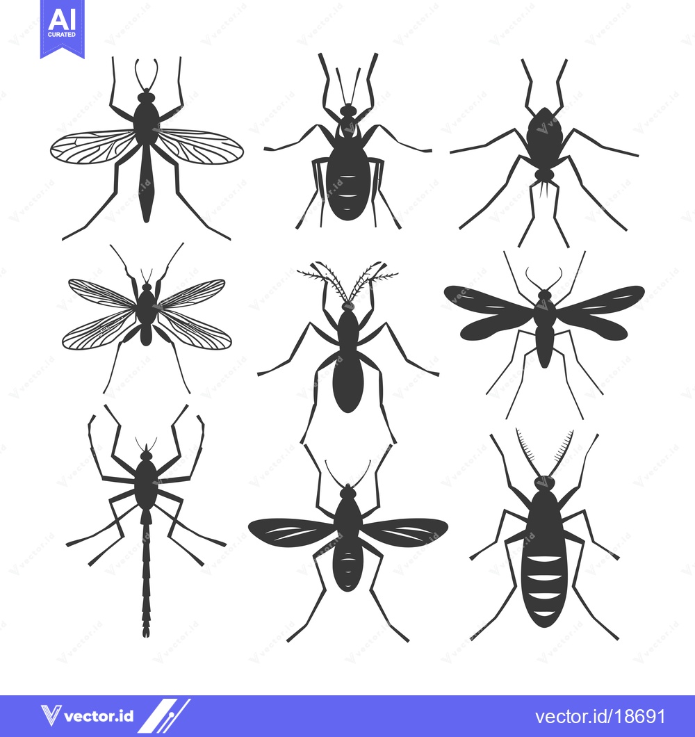 Premium Vector dari A Set of Nine Silhouettes of Mosquitoes