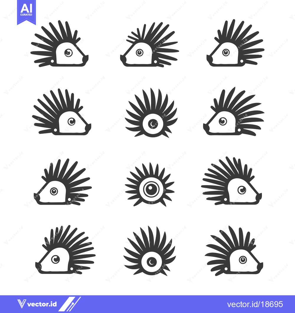 Premium Vector dari A Set of Nine Simple Hedgehog Icons in Black and White