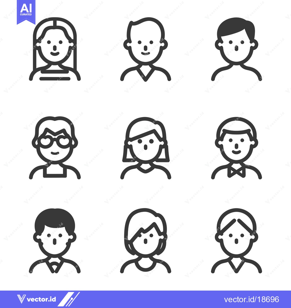Premium Vector dari A Set of Nine Simple Line Drawings Depicting Human Faces