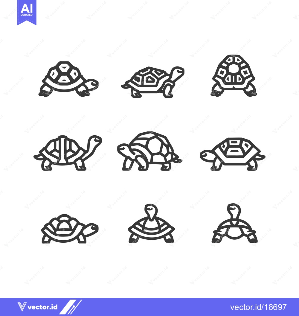 Premium Vector dari A Set of Nine Simple Line Drawings Depicting Turtles in Various Poses
