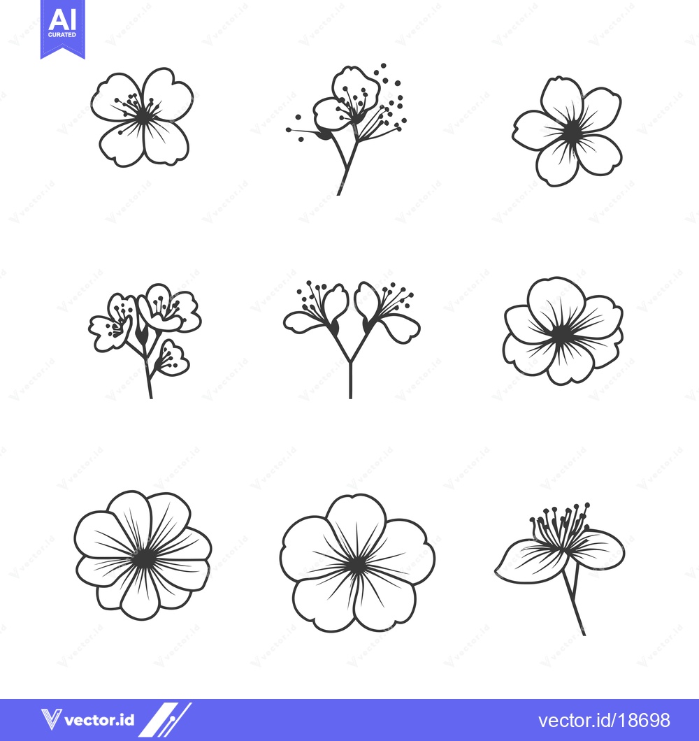 Premium Vector of A Set of Nine Simple Line Drawings of Flowers