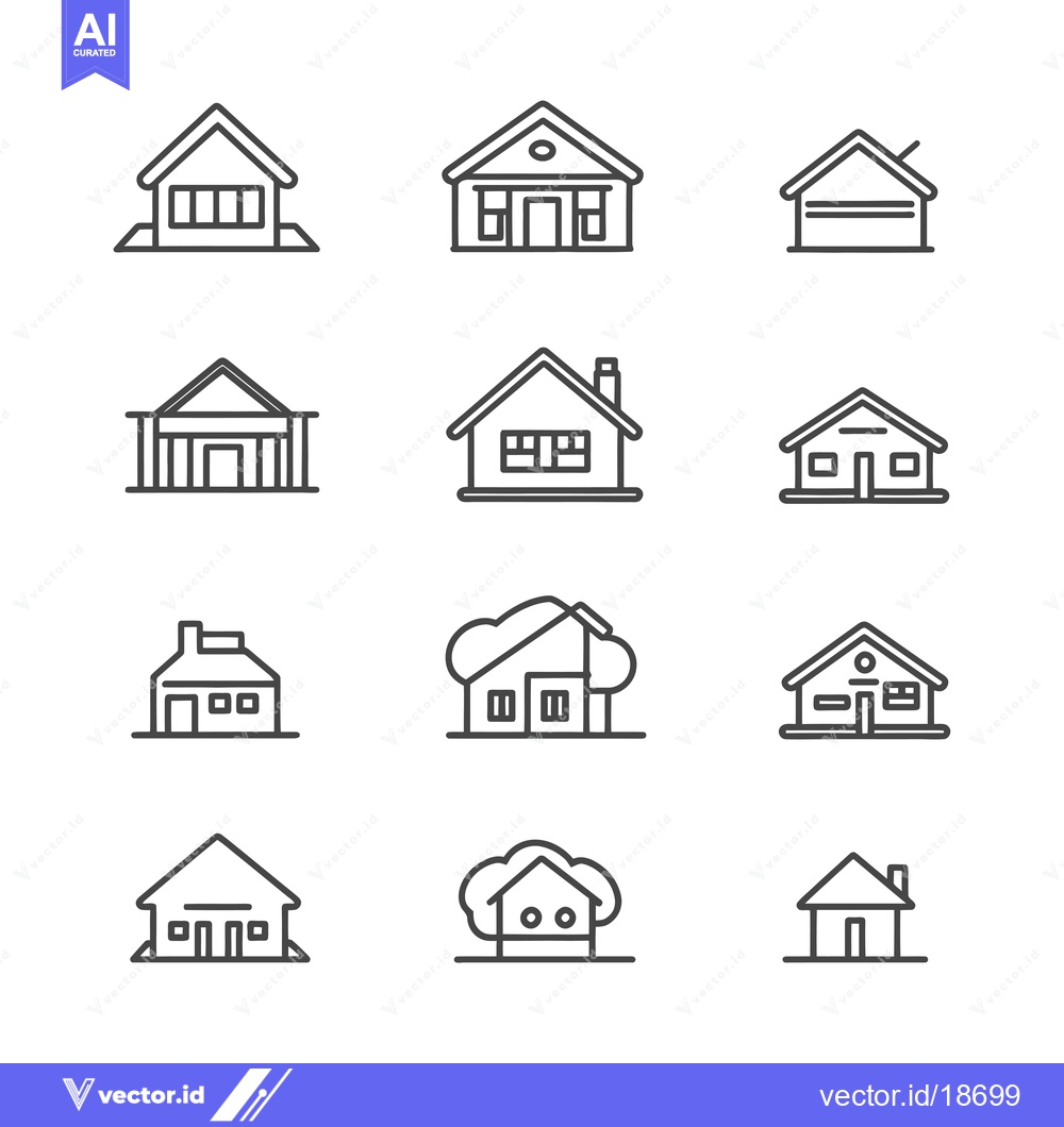 Premium Vector dari A Set of Nine Simple Line Drawings of Houses