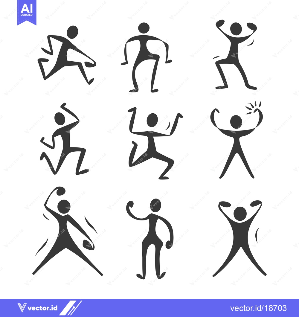 Premium Vector dari A Set of Nine Simple Stick Figure Silhouettes in Various Poses
