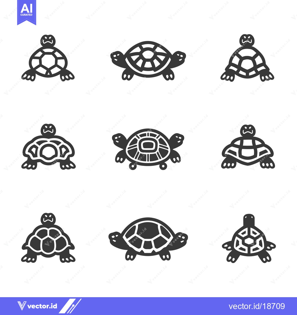 Premium Vector dari A Set of Nine Turtle Icons in Different Poses