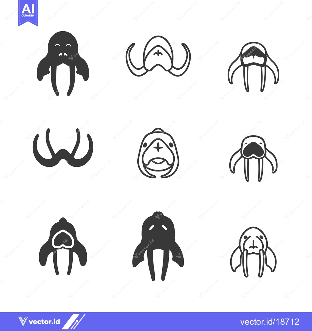 Premium Vector of A Set of Nine Walrus Icons in Different Styles and Colors