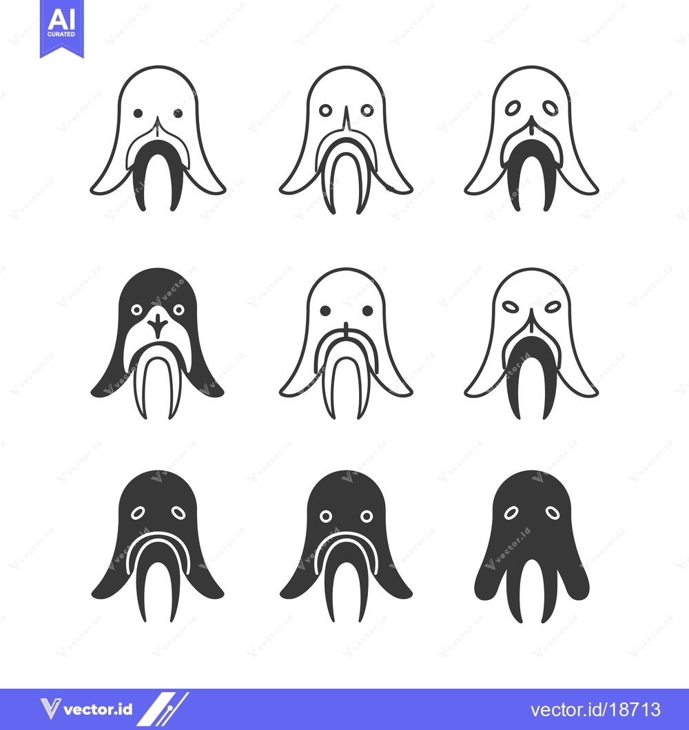 Premium Vector dari A set of nine walrus illustrations in various styles, including black