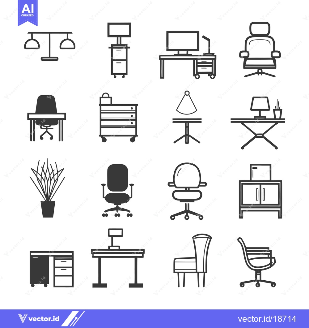 Premium Vector of A Set of Office Furniture Icons in Black and White