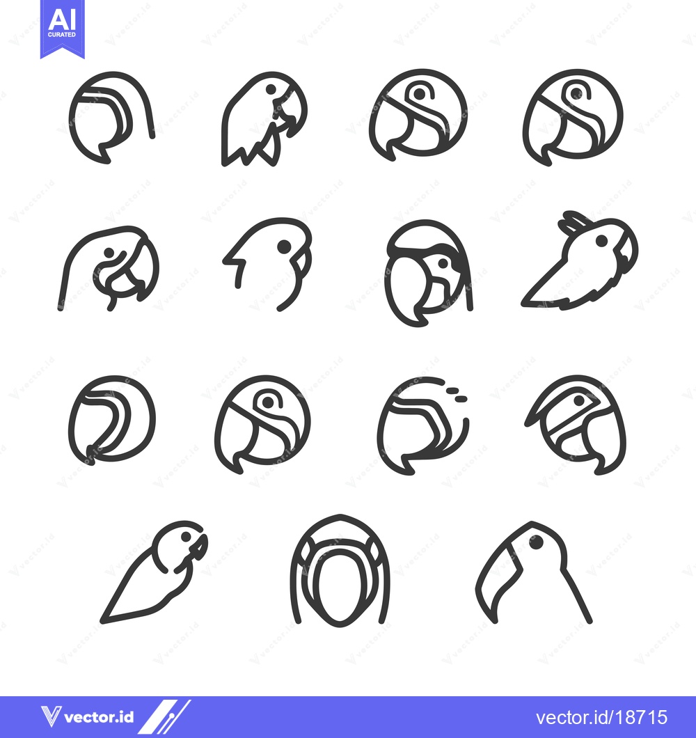 Premium Vector of A Set of Parrot Bird Icons in Outline Style