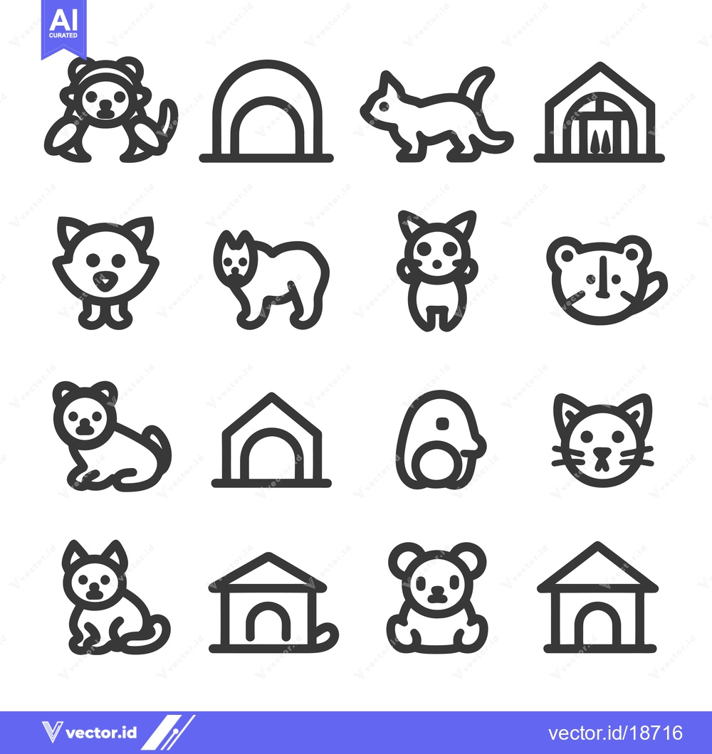Premium Vector of A Set of Pet Animal and House Line Icons