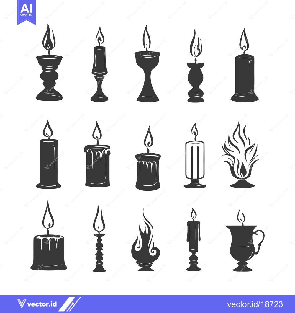 Premium Vector dari A Set of Silhouette Candle Icons in Various Styles and Shapes