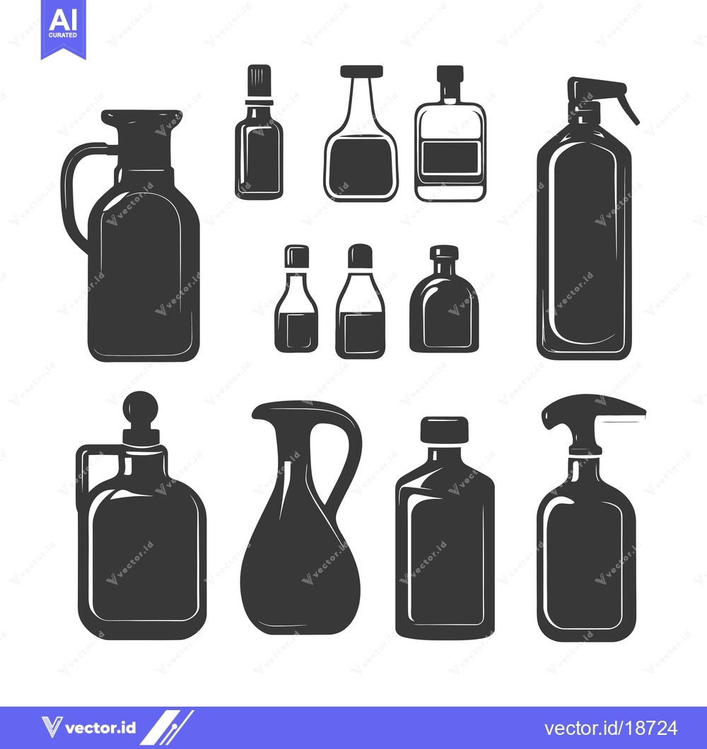 Premium Vector of A Set of Silhouetted Bottles and Jugs with Various Shapes and Caps