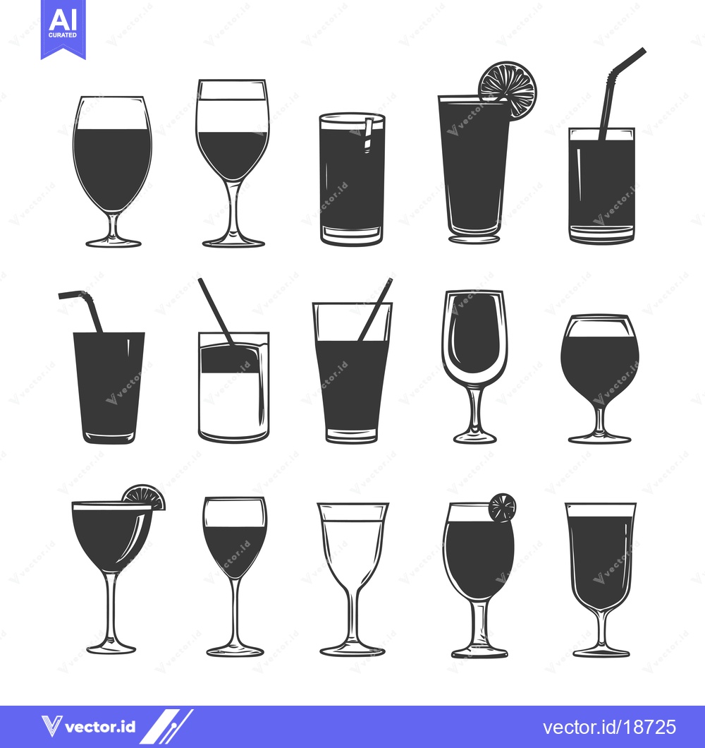 Premium Vector dari A Set of Silhouette Illustrations of Various Wine and Cocktail Glasses