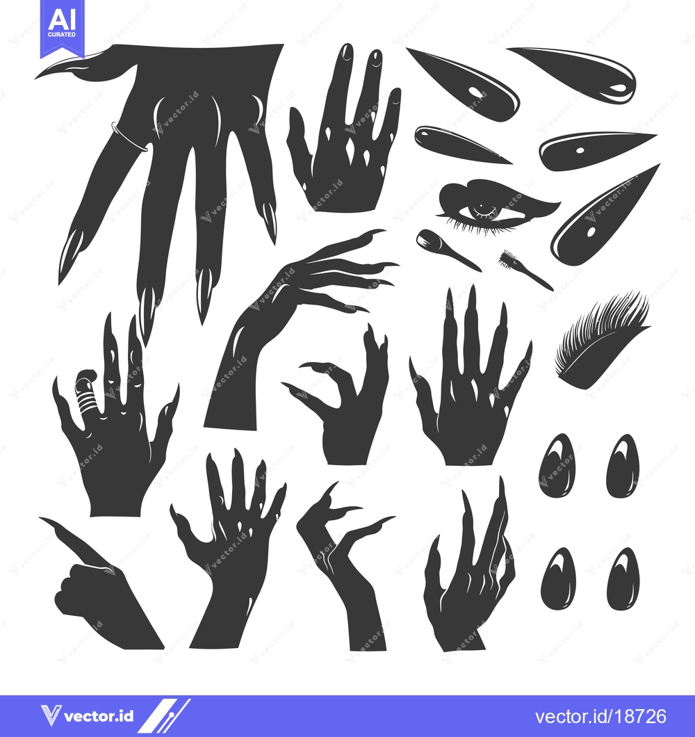 Premium Vector dari A Set of Silhouettes Depicting Hands with Long Fingernails and Other B