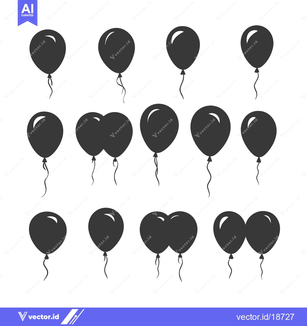 Premium Vector dari A Set of Silhouettes of Black Balloons with Strings
