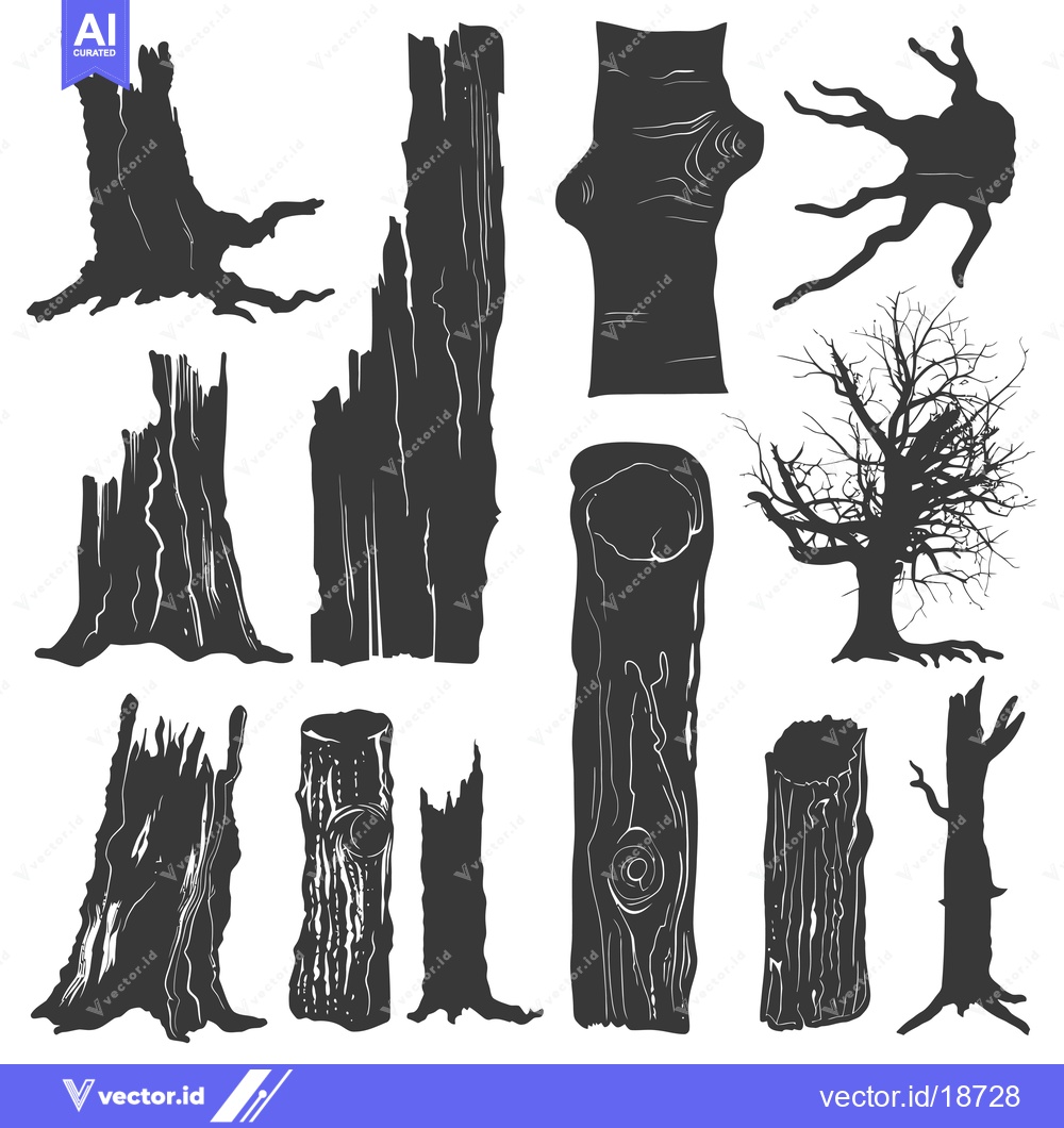 Premium Vector dari A Set of Silhouettes of Different Tree Trunks and Branches