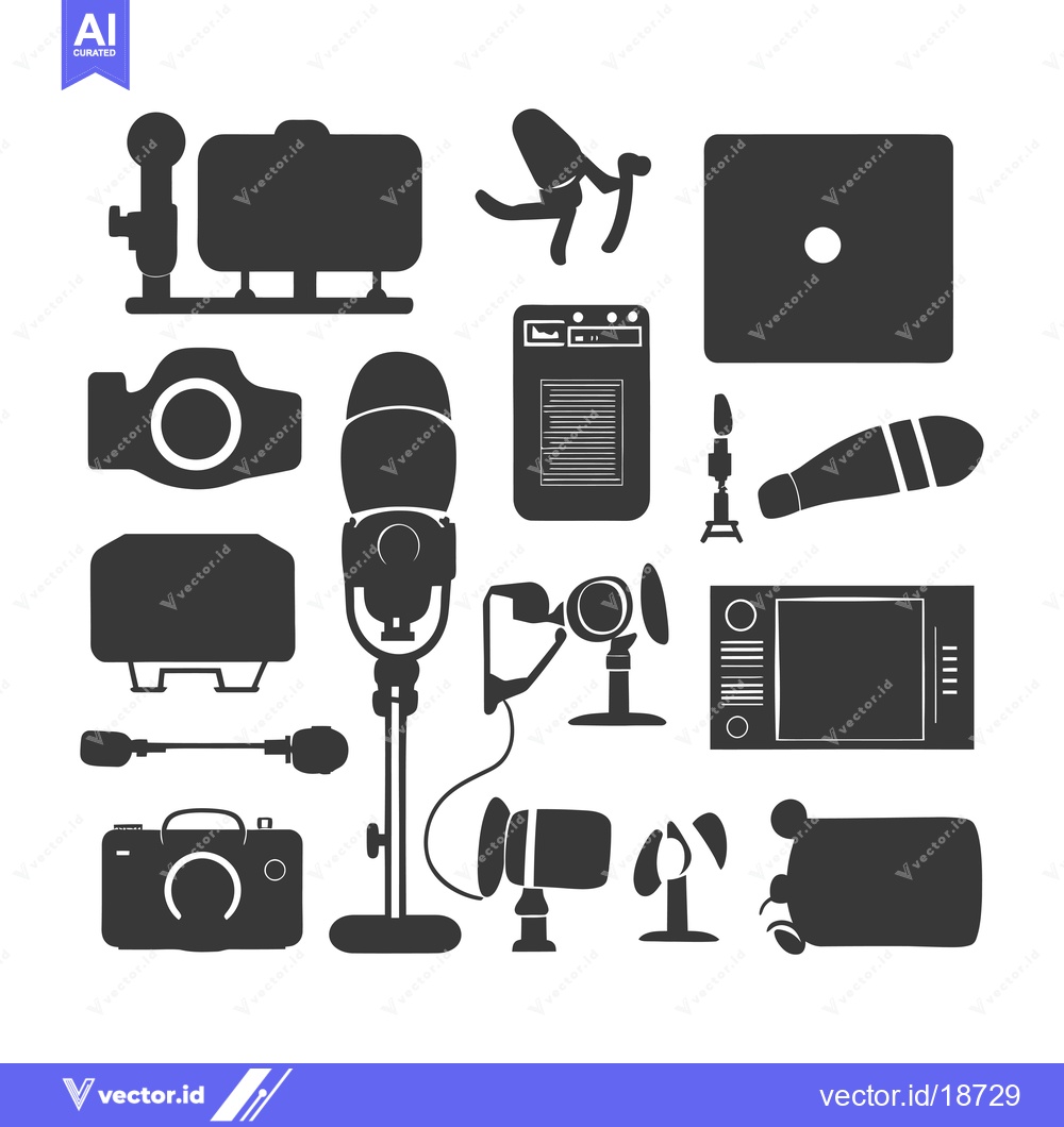 Premium Vector dari A Set of Silhouettes of Recording Studio Equipment