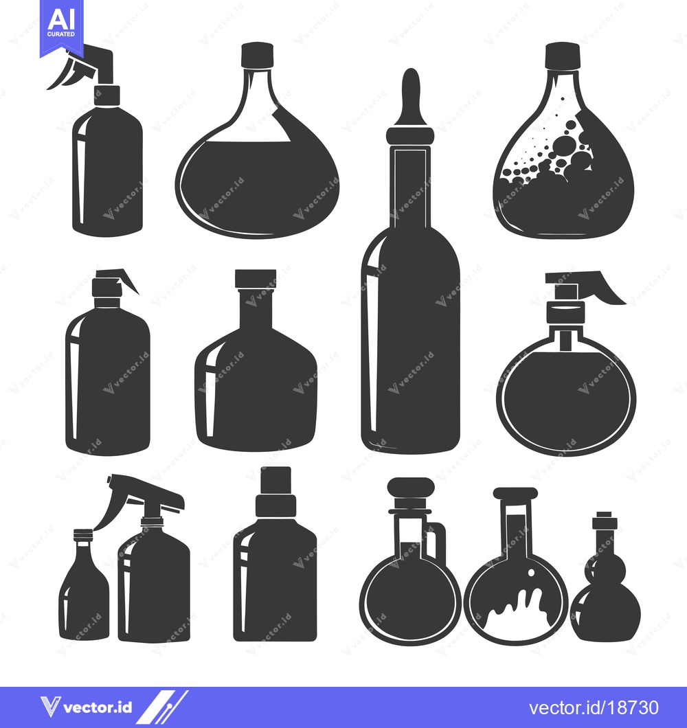 Premium Vector dari A Set of Silhouettes of Various Bottles and Spray Bottles