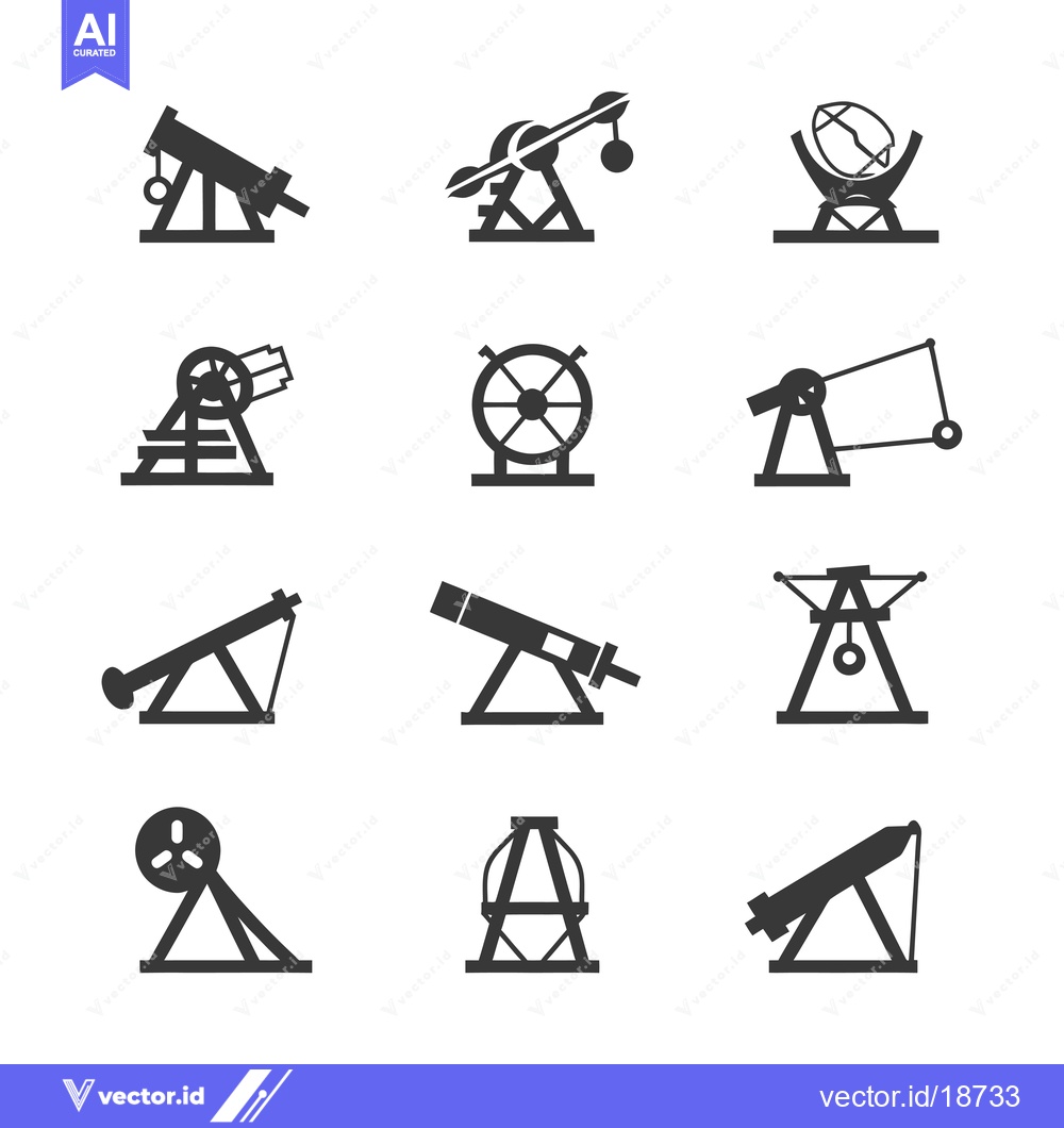 Premium Vector dari A Set of Simple Black and White Siege Weapon Icons