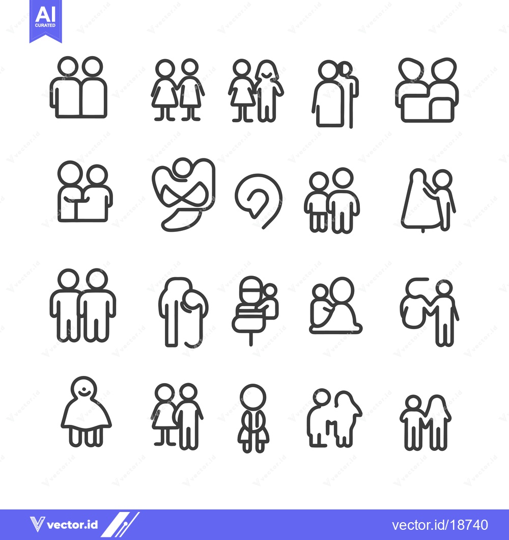 Premium Vector of A Set of Simple Line Icons Depicting Various Pairs of People