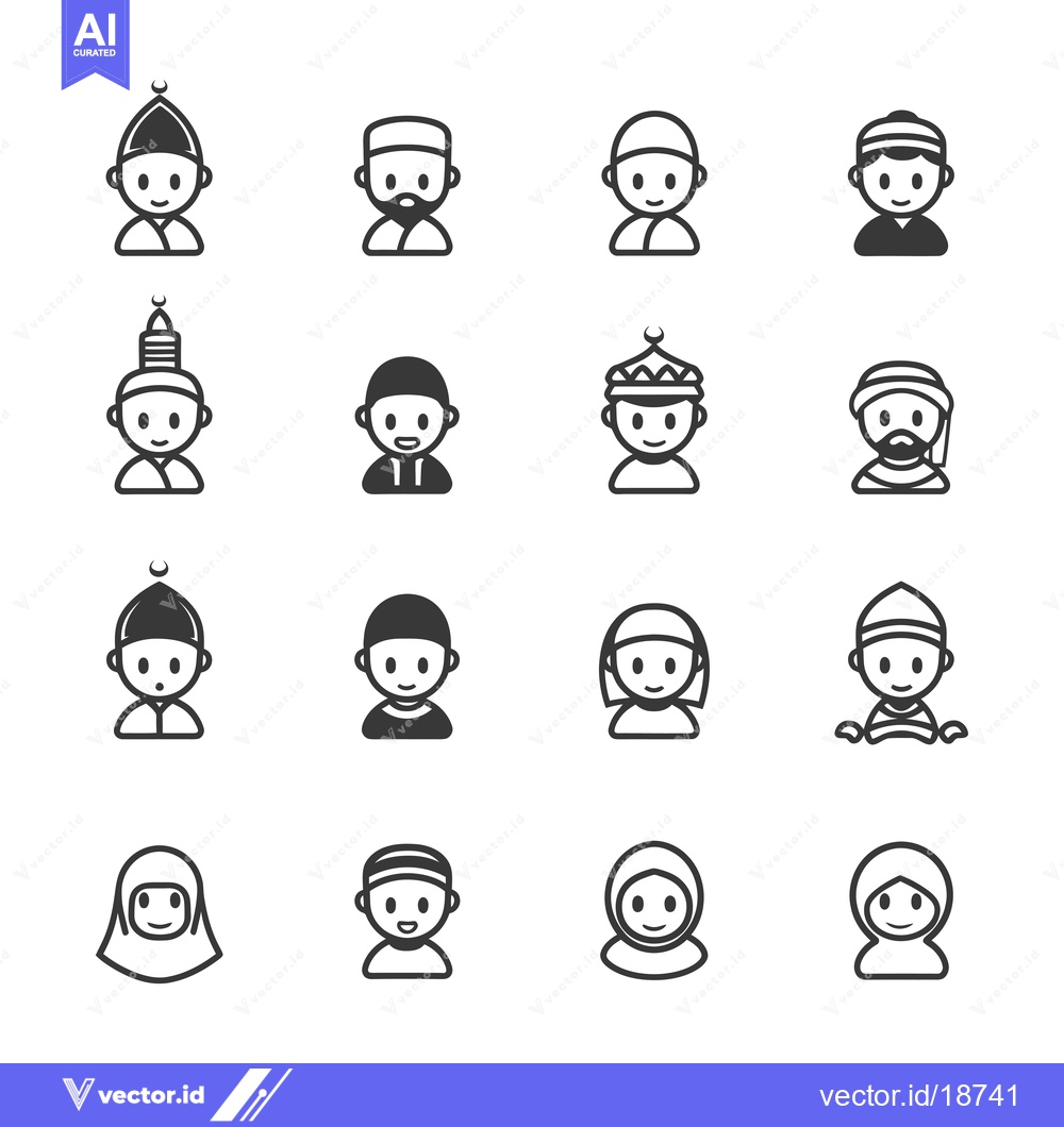 Premium Vector dari A Set of Simple Outline Icons Depicting Muslim People with Variations