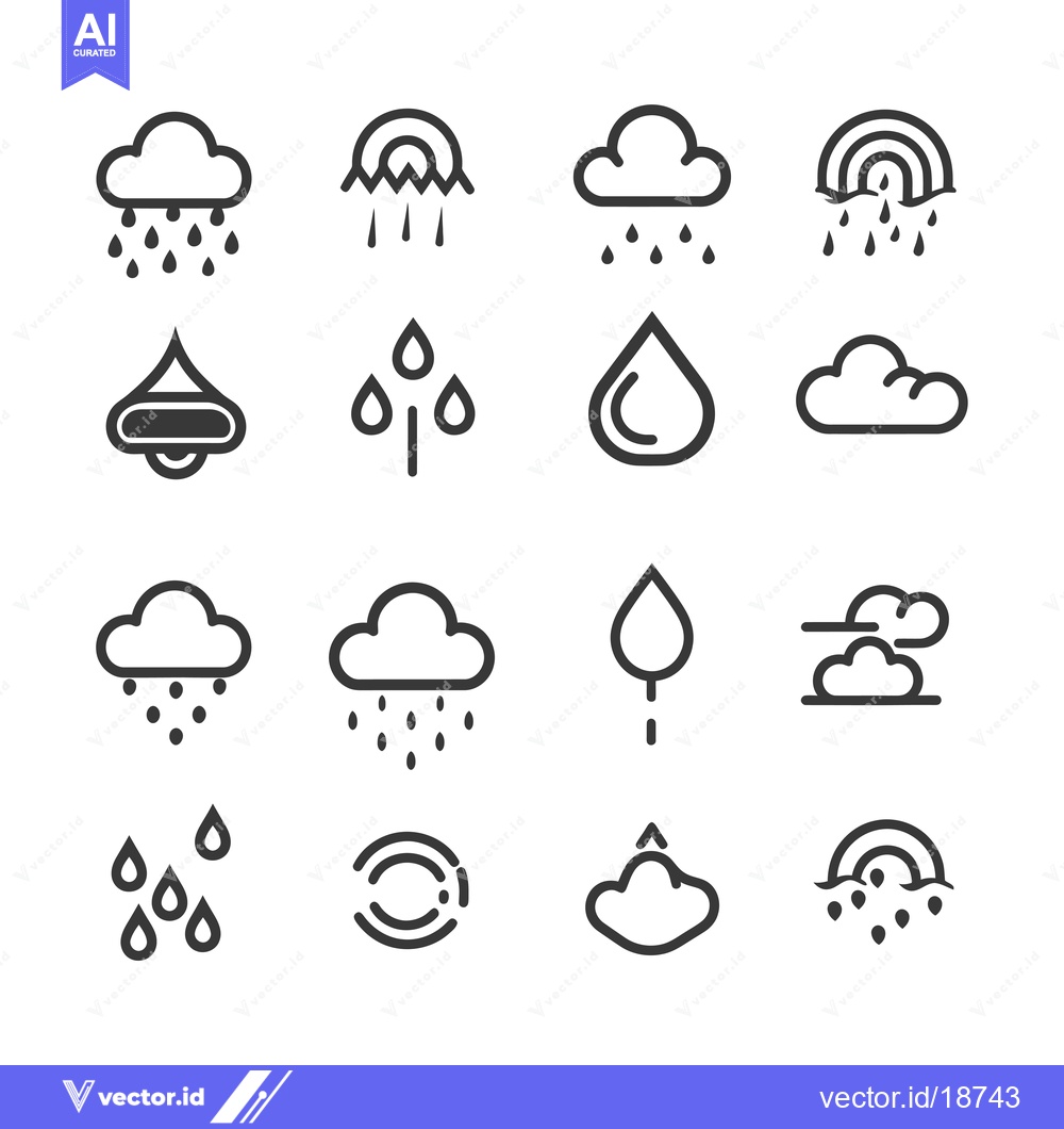 Premium Vector dari A Set of Simple Weather Icons Depicting Rain, Clouds, and a Rainbow