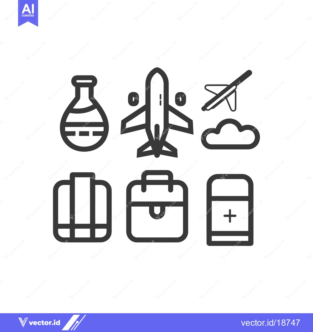 Premium Vector dari A set of six linear icons depicting travel-related items