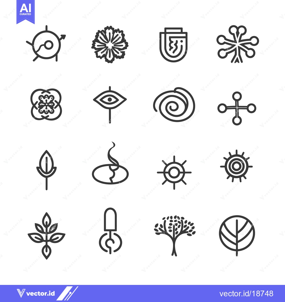Premium Vector of A Set of Sixteen Abstract Linear Icons