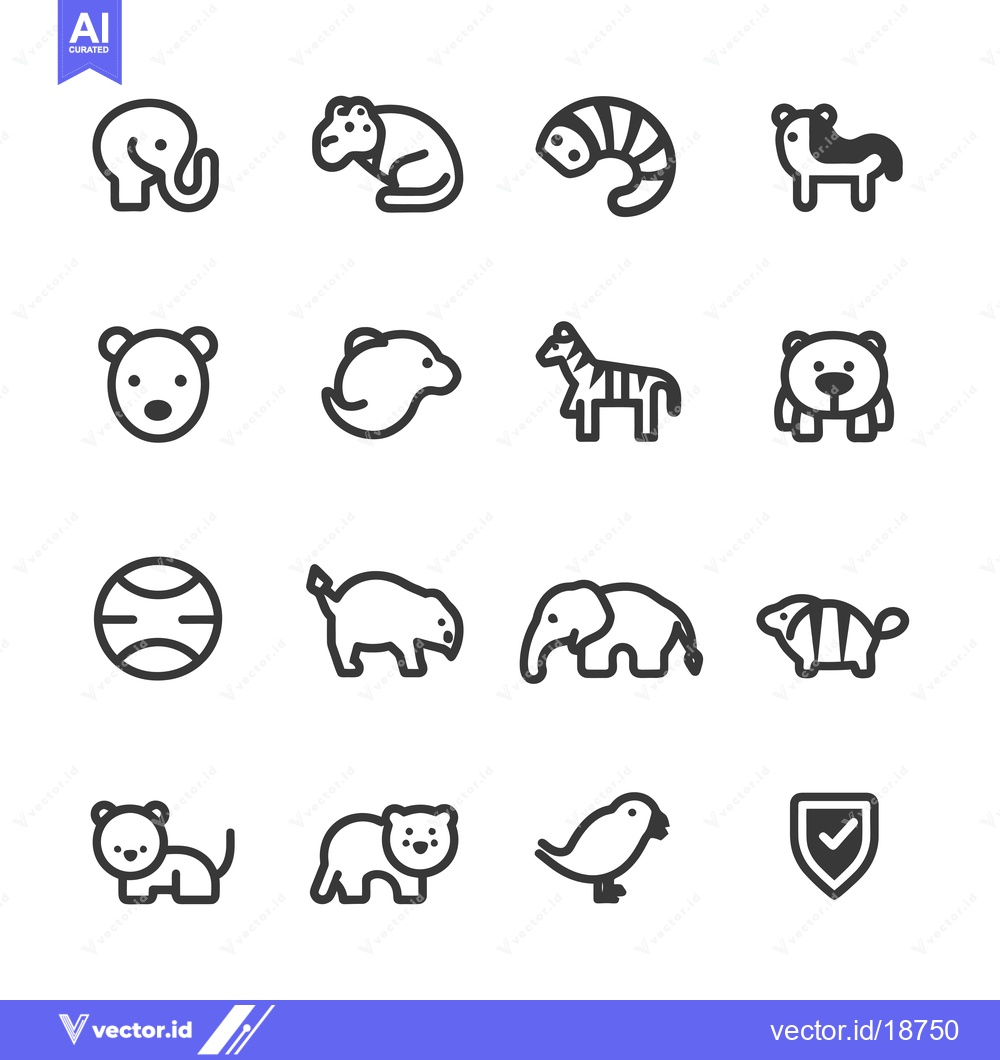 Premium Vector of A Set of Sixteen Animal Icons in Black and White