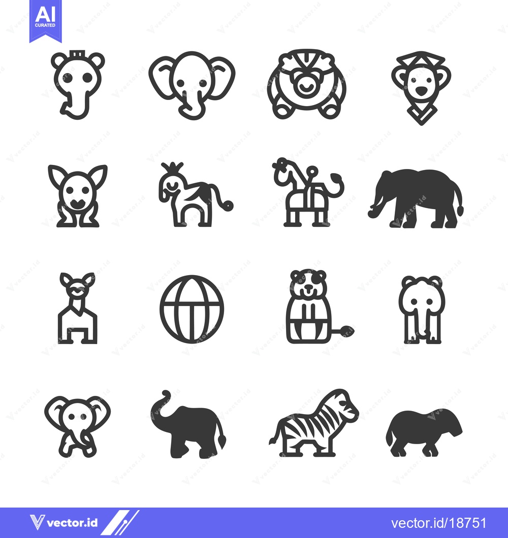 Premium Vector of A Set of Sixteen Animal Icons in Line Art Style
