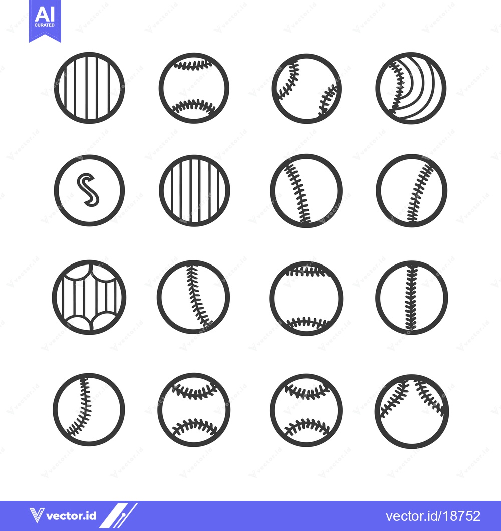 Premium Vector of A Set of Sixteen Baseball Ball Line Icons