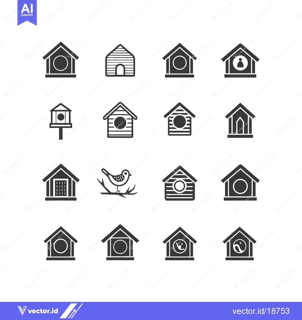 Premium Vector dari A Set of Sixteen Birdhouse Icons in Black and White