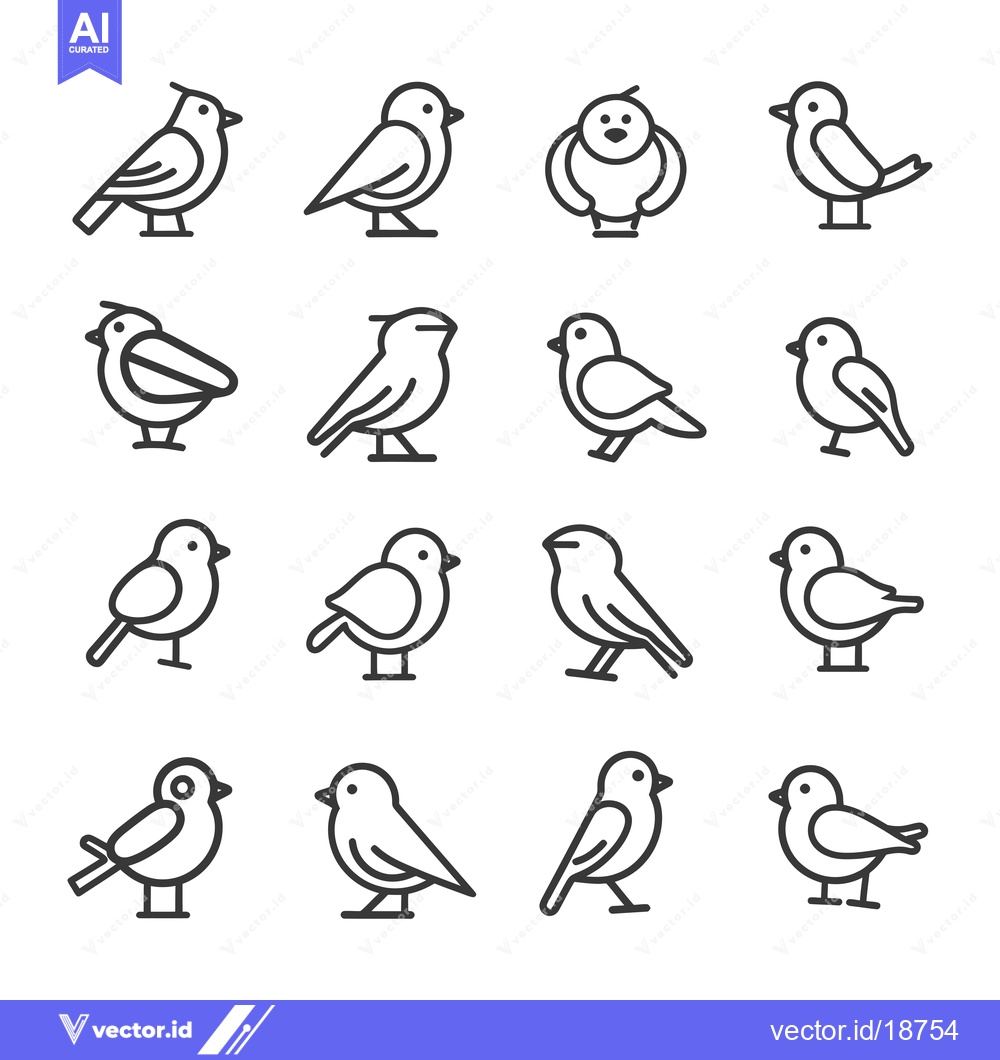 Premium Vector of A Set of Sixteen Bird Icons in Outline Style
