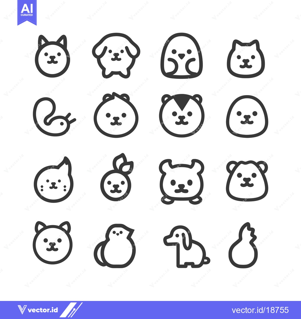 Premium Vector of A Set of Sixteen Black and White Animal Icons