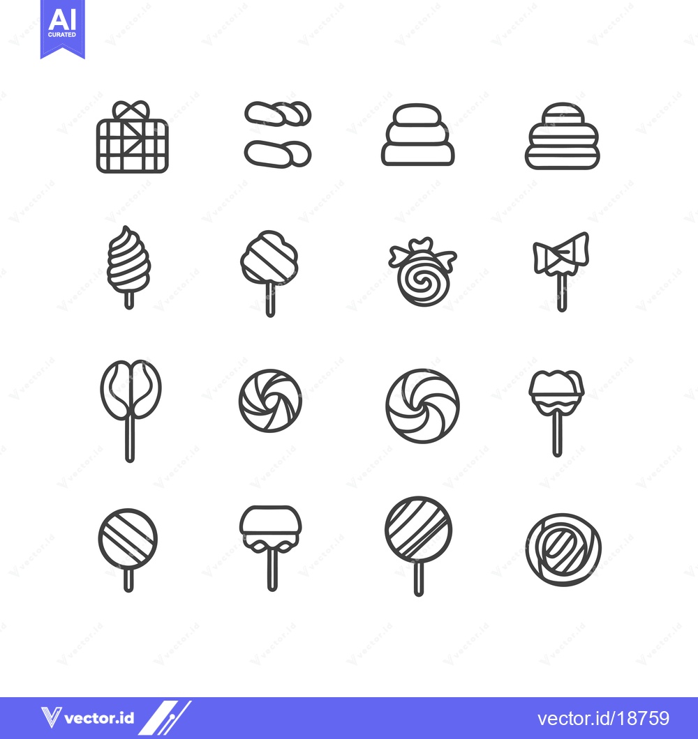 Premium Vector of A Set of Sixteen Black and White Candy Icons