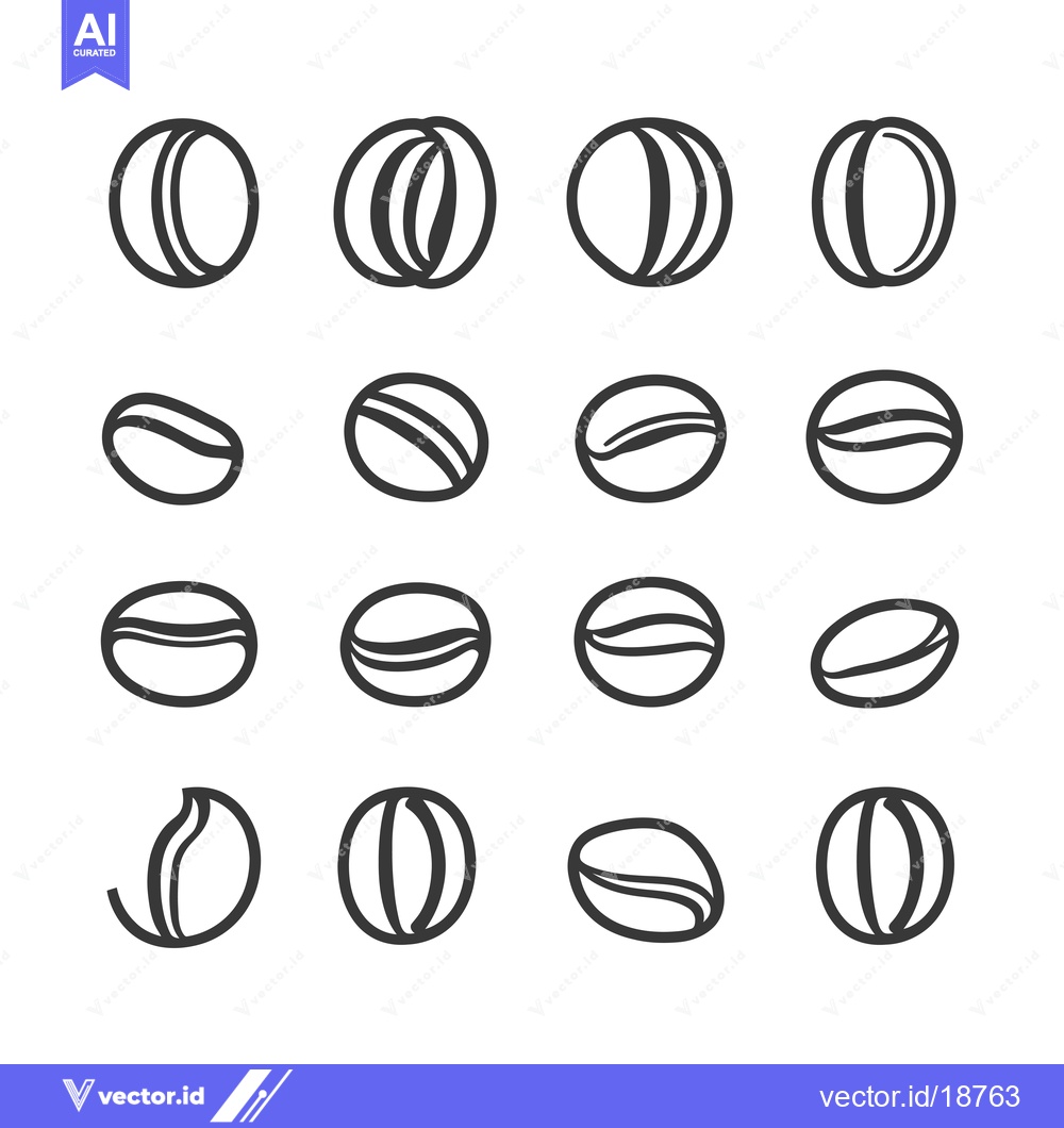 Premium Vector of A Set of Sixteen Black and White Coffee Bean Icons