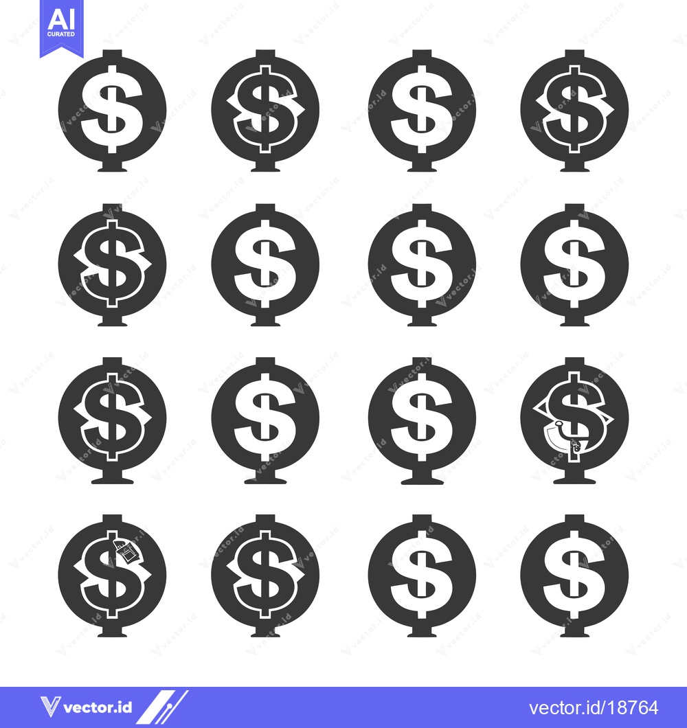 Premium Vector dari A Set of Sixteen Black and White Dollar Globe Icons