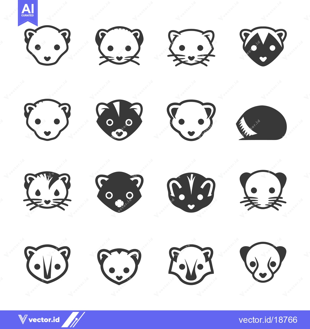 Premium Vector dari A Set of Sixteen Black and White Ferret Icons