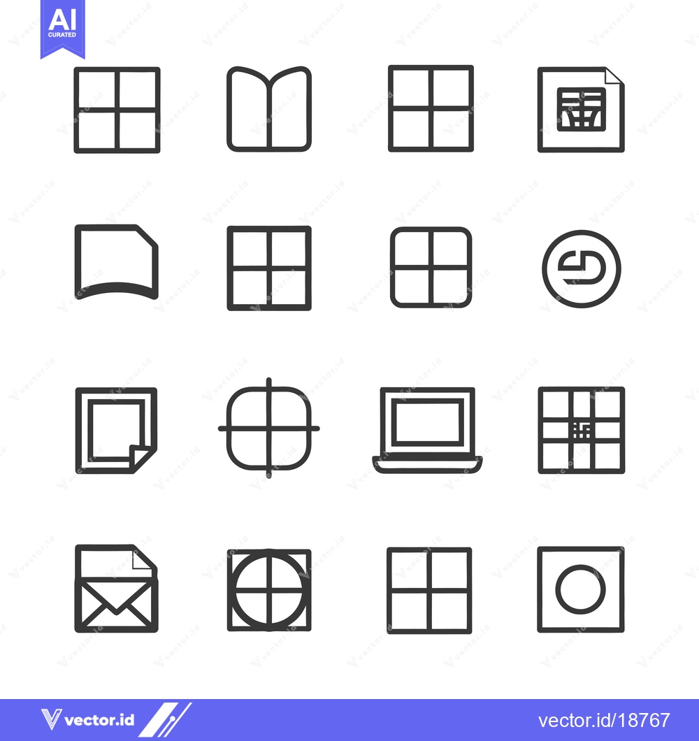 Premium Vector of A Set of Sixteen Black and White Grid and Window Icons