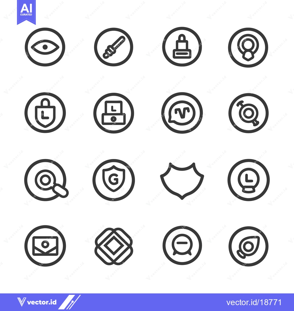 Premium Vector dari A set of sixteen black and white icons with circular outlines