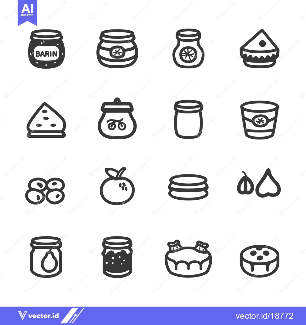 Premium Vector dari A Set of Sixteen Black and White Illustrations Depicting Jars of Jam a